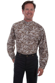 Scully Paisley Banded Collar Shirt - Brown - Men's Old West Shirts | Spur Western Wear