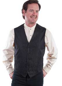 Scully No Lapel Paisley Vest -Black - Men's Old West Vests and Jackets | Spur Western Wear