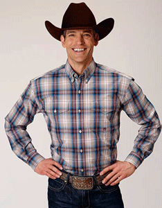 Roper Plaid Long Sleeve Button Front Western Shirt - Wine/Blue - Big & Tall , - Men's Western Shirts | Spur Western Wear