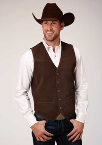 Roper Lamb Leather Western Vest - Dark Brown - Men's Leather Western Vests and Jackets | Spur Western Wear