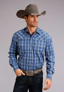 Stetson Smokey Blue Plaid Western Shirt- Big & Tall, - Men's Western Shirts | Spur Western Wear
