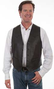 Scully Lambskin Button Front Western Vest - Black - Men's Leather Western Vests and Jackets | Spur Western Wear