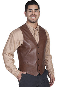 Scully Lambskin Button Front Western Vest - Chocolate - Men's Leather Western Vests and Jackets | Spur Western Wear