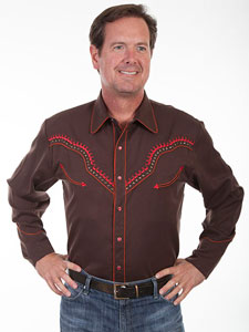 Scully Thunderbird Western Shirt - Brown - Style# 05-P-667BRN, Men's Retro Western Shirts | Spur Western Wear