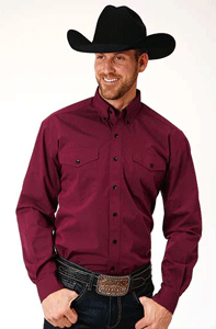 Roper Poplin Long Sleeve Button Front Western Shirt - Wine,- Men's Western Shirts | Spur Western Wear