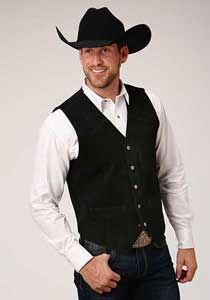 Roper Cow Suede Leather Western Vest - Black- Men's Leather Western Vests and Jackets | Spur Western Wear