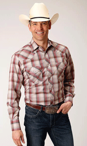 Roper Plaid Long Sleeve Snap Front Western Shirt - Brown - Big & Tall,- Men's Western Shirts | Spur Western Wear