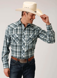 Roper Plaid Long Sleeve Snap Front Western Shirt - Green - Men's Western Shirts | Spur Western Wear