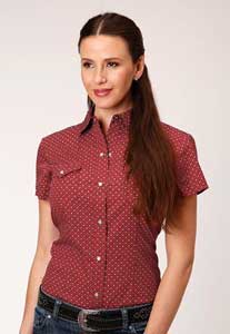 Roper Poplin Short Sleeve Snap Front Western Shirt - Red- Ladies' Western Shirts | Spur Western Wear