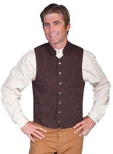 Scully Stand Up Collar Canvas Vest - Walnut - Men's Old West Vests and Jackets | Spur Western Wear