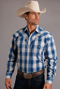 Stetson Long Sleeve Denim Western Shirt With Embroidery - Blue