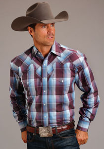 Stetson Striped Long Sleeve Snap Front Western Shirt - Turquoise - Men's Western  Shirts