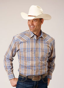 This Roper Plaid Men's Long Sleeve Western  Shirt In Tall Sizes Features A Ombre Plaid Yarn Dyed Fabric with a Spread Collar. One Point Front And a Keystone Back Yoke. Snap Front. Two Flap Snap Pockets.   Snap Cuffs.