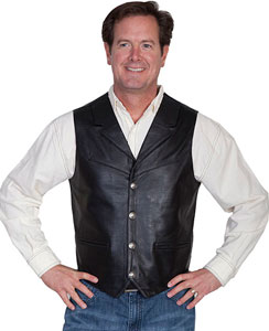 Scully Lambskin Button Front Western Vest - Black - Style# 12-504-144BLK, - Men's Leather Western Vests and Jackets | Spur Western Wear
