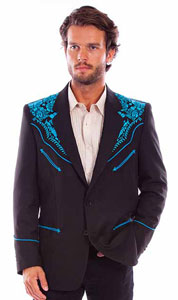 Scully Embroidered Sport Coat - Black with Turquoise- Men's Western Suit Coats, Suit Pants, Sport Coats, Blazers | Spur Western Wear