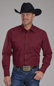 Roper Poplin Long Sleeve Snap Front Western Shirt - Red- Tall - Men's Western Shirts | Spur Western Wear