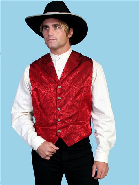 Wah Maker Silk Floral Vest - Red - Men's Old West Vests And