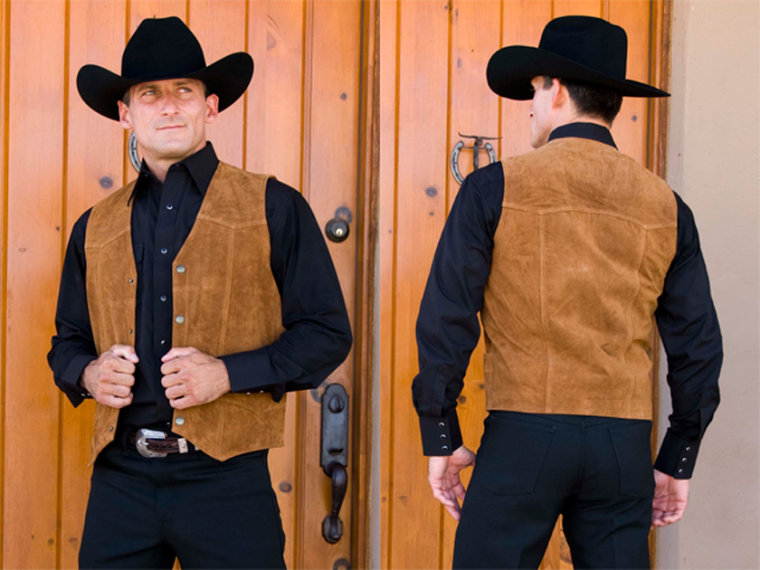 Cripple Creek Cow Suede Western Vest - Rust - Men's Leather