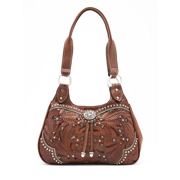 American West Desert Wildflower Shoulder Bag Charcoal Tan Ladies Western Handbags Spur Western Wear