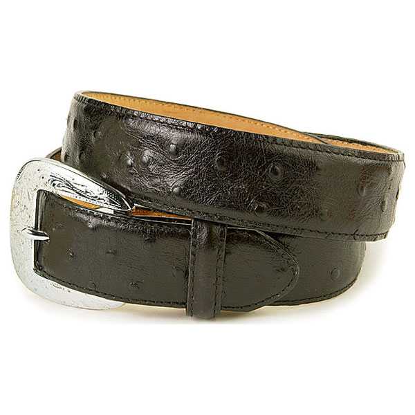 Rhinestone Ostrich Black/Black Pattern Genuine Leather Western Belt - X-Large