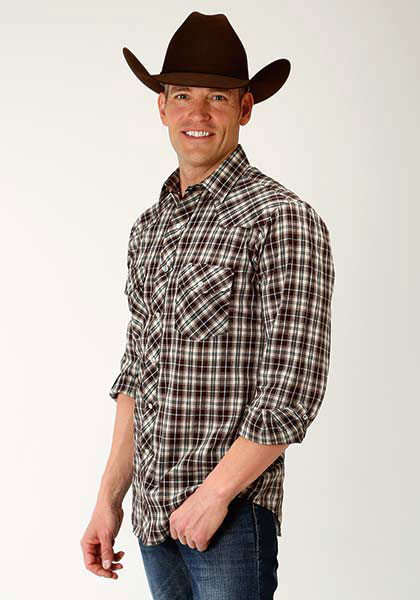 Roper Plaid Long Sleeve Snap Front Western Shirt - Brown & Tan - Men's ...