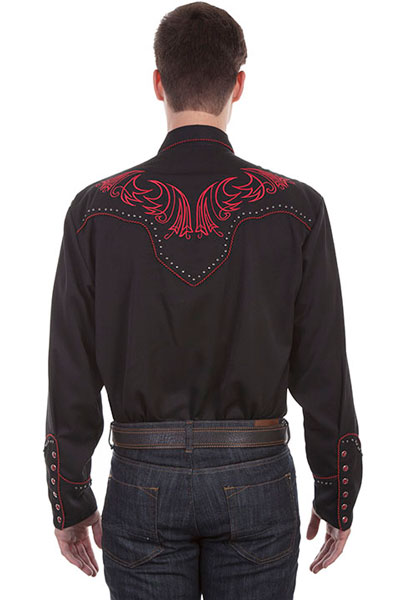 Scully Men's Long Sleeve Embroidered Western Shirt (P-870) - Black M LS EMBROID SCROLL SHIRT-BLK Black L