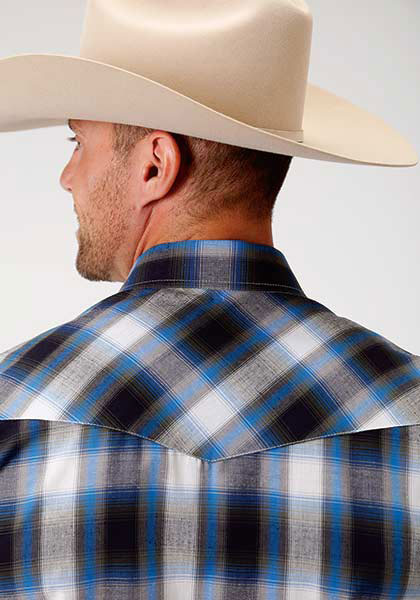 Roper Plaid Long Sleeve Snap Front Western Shirt - Blue, Navy & Olive ...