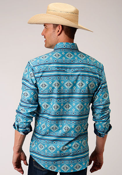 Roper Blue Aztec Long-Sleeve Snap Front Western Shirt - Men's Western ...