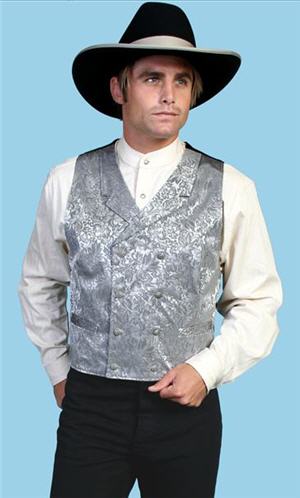 Wah Maker Silk Double Breasted Vest - Grey - Men's Old West Vests And Jackets | Spur Western Wear