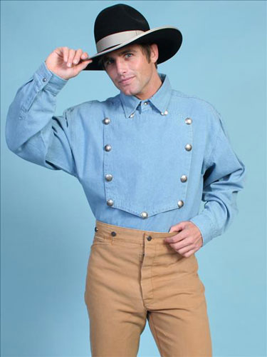 Scully Bib Front Shirt - Light Blue - Men's Old West Shirts | Spur Western Wear