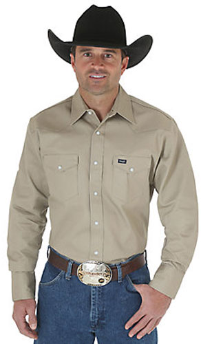 Wrangler Long Sleeve Twill Work Shirt - Khaki - Men's Western Shirts | Spur Western Wear