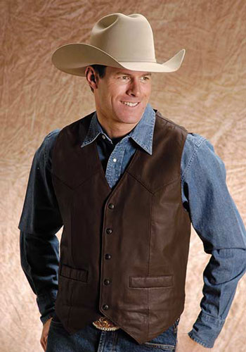 Roper Goat Leather Western Vest - Brown - Tall Sizes - Men's Leather Western Vests and Jackets | Spur Western Wear