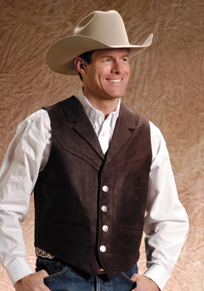 Roper Notch Collar Leather Western Vest - Dark Brown - Men's Leather Western Vests and Jackets | Spur Western Wear