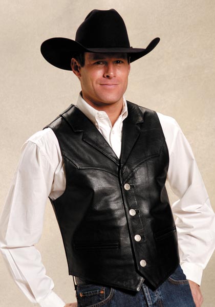 Roper Notch Collar Leather Western Vest - Black - Men's Leather Western Vests and Jackets | Spur Western Wear