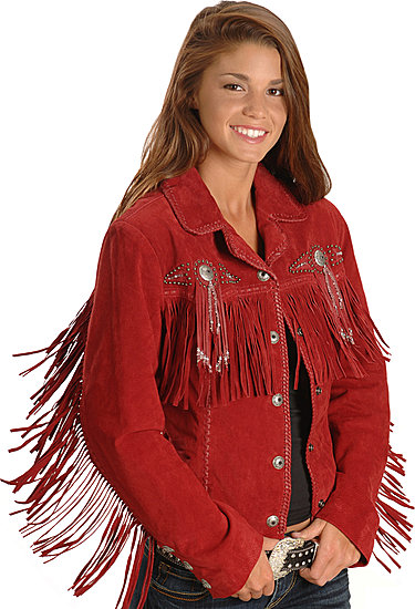 Scully Bead & Fringe Leather Western Jacket - Red - Ladies Leather Jackets | Spur Western Wear