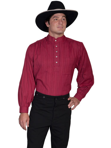 Scully Banded Collar Shirt - Burgundy - Men's Old West Shirts | Spur Western Wear,old western reenactment clothing