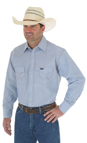 Wrangler Long Sleeve Chambray Work Shirt - Men's Western Shirts | Spur ...