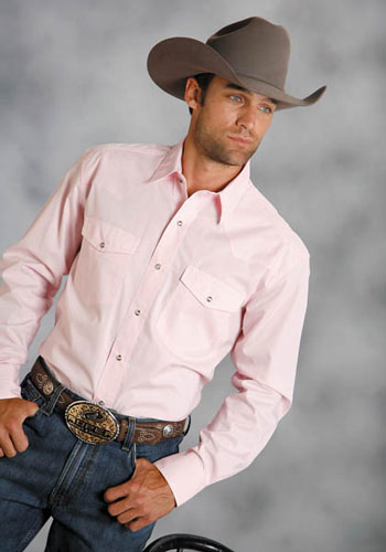Roper Poplin Long Sleeve Snap Front Western Shirt - Pink - Men's Western Shirts | Spur Western Wear