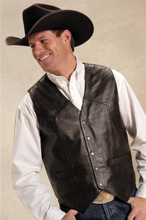 Roper Lamb Leather Western Vest - Dark Brown - Tall Sizes - Men's Leather Western Vests and Jackets | Spur Western Wear