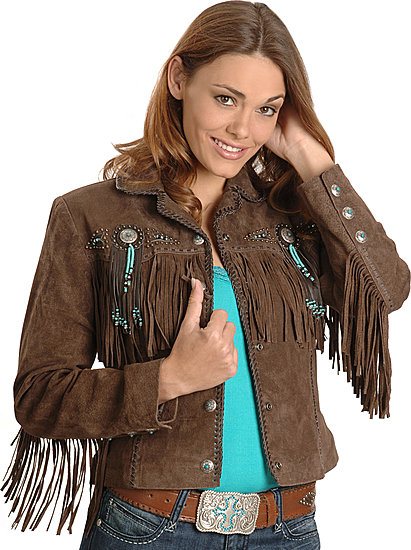 Scully Bead & Fringe Leather Western Jacket - Chocolate - Ladies Leather Jackets | Spur Western Wear