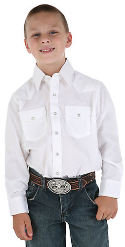 Wrangler Long Sleeve Western Shirt - White - Boys