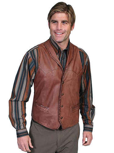 Scully Whipstitch Trim Leather Western Vest - Ranch Tan - Men's Leather Western Vests And Jackets | Spur Western Wear