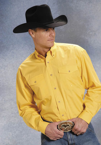 Roper Poplin Long Sleeve Button Front Western Shirt - Yellow - Big & Tall - Men's Western Shirts | Spur Western Wear