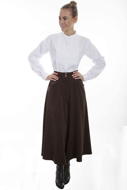Scully Suede Cloth Split Riding Skirt -Brown