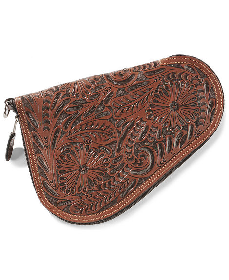 3D Floral Tooled Genuine Leather Pistol Case - Mahogany - Western Leather Accessories | Spur Western Wear