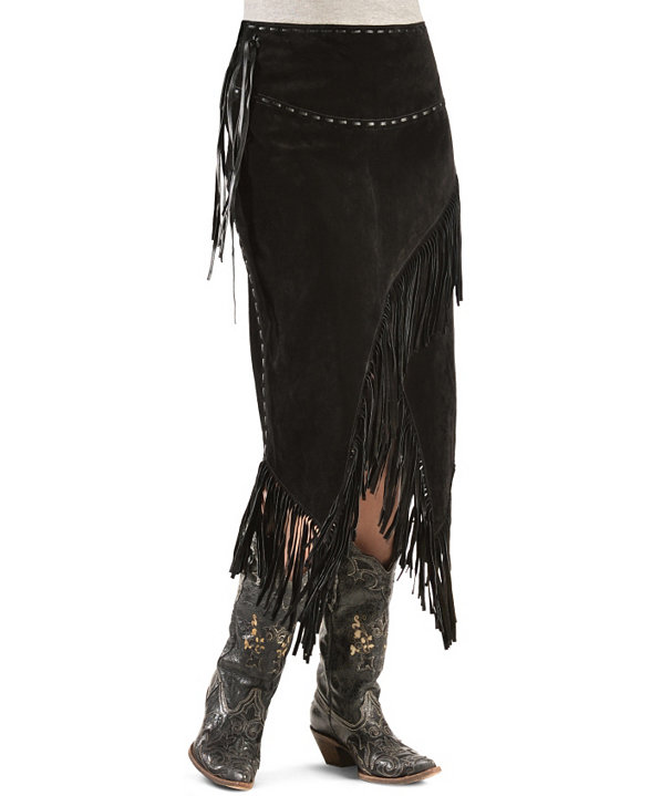 Scully Boar Suede Leather Fringe Skirt - Black - Ladies Skirts and Petticoats | Spur Western Wear