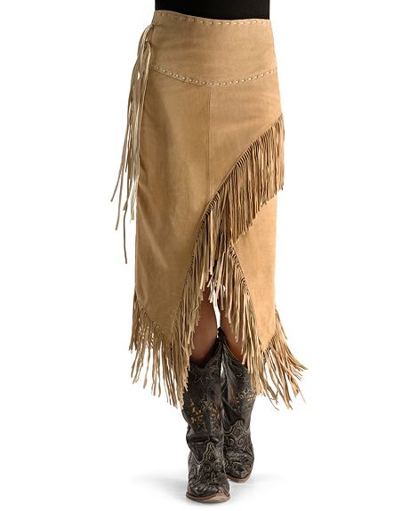 Scully Boar Suede Leather Fringe Skirt - Old Rust - Ladies Skirts and Petticoats | Spur Western Wear