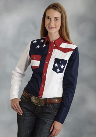 Roper Color Block Flag Long Sleeve Snap Front Western Shirt - Ladies' Western Shirts | Spur Western Wear