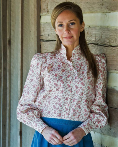 Frontier Classics Blouse - Red & White Print - Ladies' Old West Blouses | Spur Western Wear