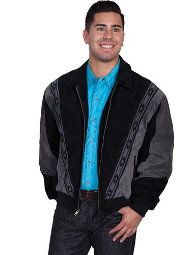 Scully Suede Leather Rodeo Jacket – Black with Dark Grey - Men's Leather Western Vests and Jackets | Spur Western Wear